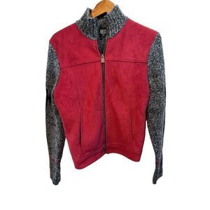 NILS Zipper Sweater Women's Medium Red And Gray Wool Blend‎ Southwest Woodland